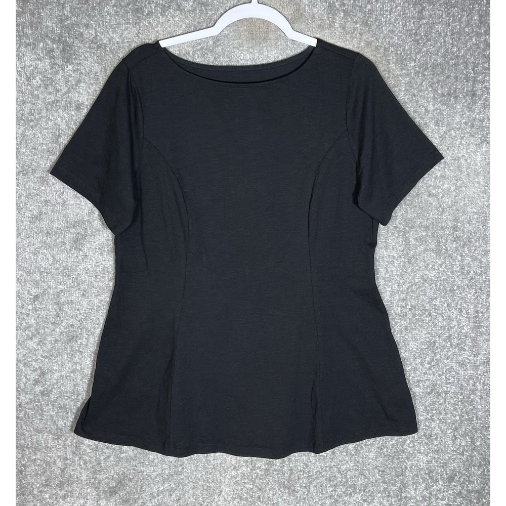 D&Co Denim & Co Short Sleeve A-Line Top Womens Size Medium Black Stretch Casual